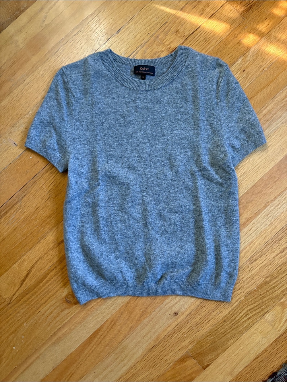 Quince Women's Crewneck Short-Sleeve Cashmere Sweater - Light Gray